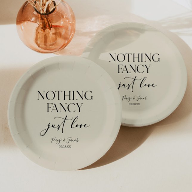 Nothing Fancy Just Love Minimalist Casual Wedding Paper Plates (Creator Uploaded)