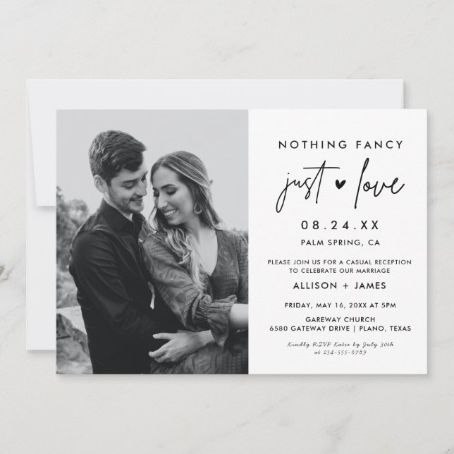 Nothing Fancy Just Love Minimalist Elopement Photo Invitation (Front)