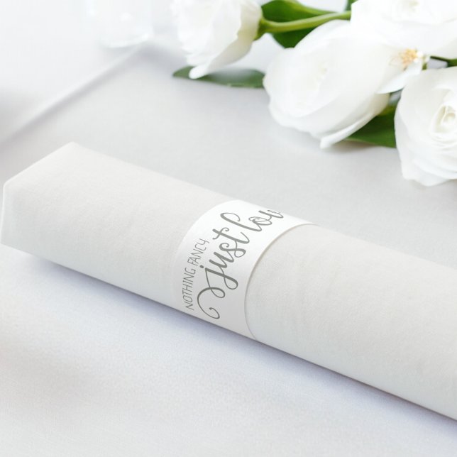 Nothing Fancy Just Love Minimalist Wedding Napkin Bands (Nothing Fancy Just Love Minimalist Wedding Napkin Bands from Ricaso. Sage green and white typography)