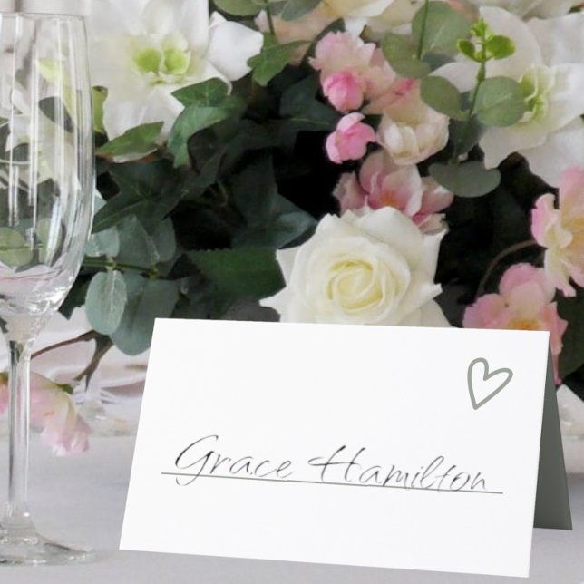 Nothing Fancy Just Love Minimalist Wedding Place Card (Nothing Fancy Just Love Minimalist Wedding Place Cards from Ricaso. Sage green and white heart )
