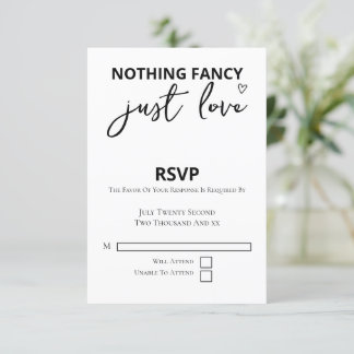 Nothing Fancy Just Love Minimalist Wedding RSVP Card