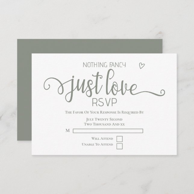 Nothing Fancy Just Love Minimalist Wedding RSVP Card (Front/Back)