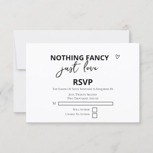 Nothing Fancy Just Love Minimalist Wedding RSVP Card