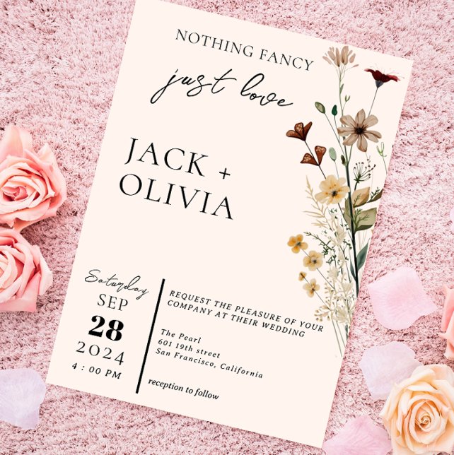 Nothing Fancy Just Love modern cute flower wedding Invitation (Creator Uploaded)