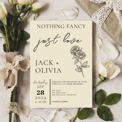 Nothing Fancy Just Love modern cute flower wedding Invitation