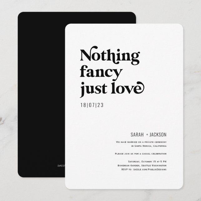 Nothing fancy just love modern elopement wedding i invitation (Front/Back)