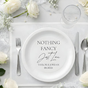 Nothing Fancy Just Love Modern Minimalist Wedding Paper Plates