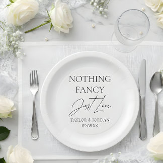 Nothing Fancy Just Love Modern Minimalist Wedding Paper Plates