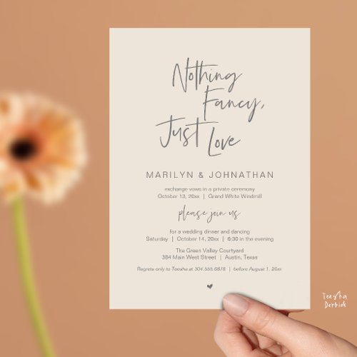 Nothing Fancy Just Love, Modern Reception Dinner  Invitation