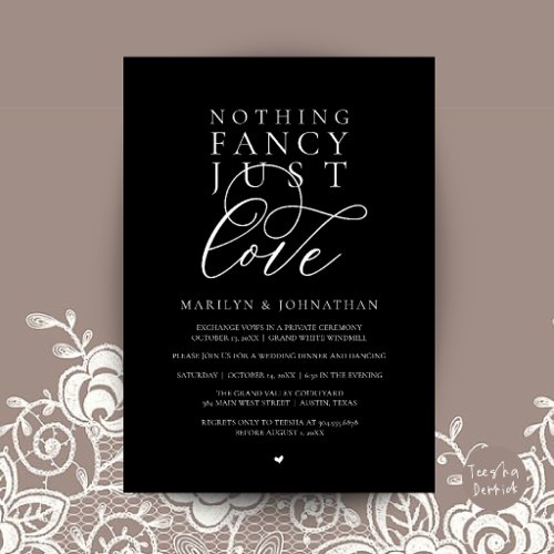 Nothing Fancy Just Love, Modern Reception Dinner Invitation