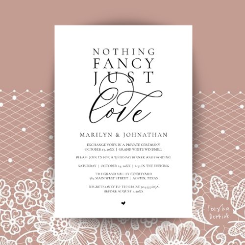 Nothing Fancy Just Love, Modern Reception Dinner Invitation
