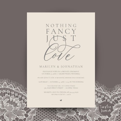 Nothing Fancy Just Love, Modern Reception Dinner Invitation