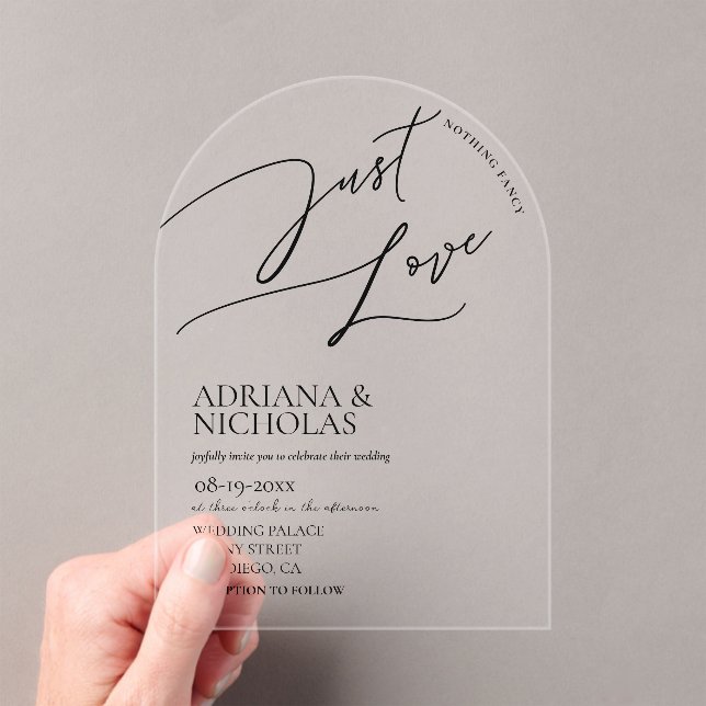 Nothing Fancy Just Love Modern Wedding Acrylic Invitations (Insitu (Handheld))