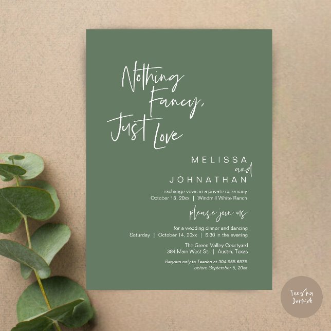 Nothing Fancy Just Love, Modern Wedding Dinner Invitation (Nothing Fancy Just Love, Modern Wedding Reception Dinner Lunch Brunch Invites Card in Sage Green)