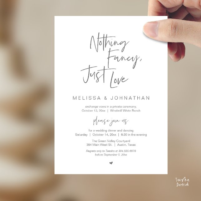 Nothing Fancy Just Love, Modern Wedding Dinner Invitation (Nothing Fancy Just Love, Modern Wedding Reception Dinner Lunch Brunch Invites Card in Dark Grey)