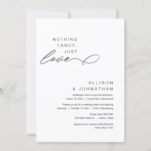 Nothing Fancy Just Love Modern Wedding Elopement Invitation