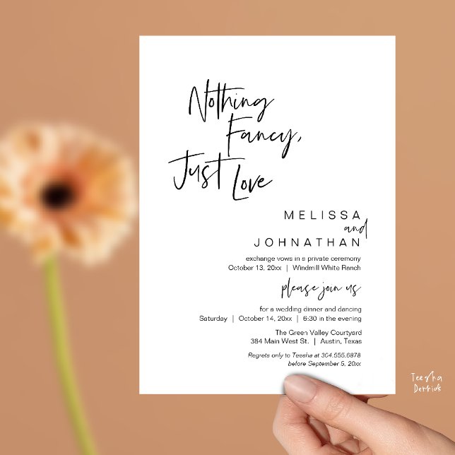 Nothing Fancy Just Love, Modern Wedding Reception Invitation (Nothing Fancy Just Love, Modern Wedding Reception Dinner Lunch Brunch Invites Card Black white)