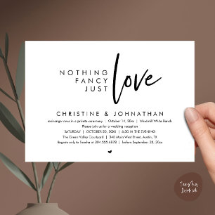 Nothing Fancy, Just Love, Modern Wedding Reception Invitation