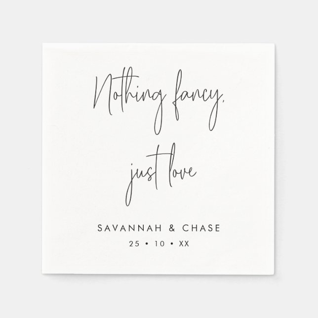 Nothing Fancy Just Love Monochrome Wedding Napkins (Front)