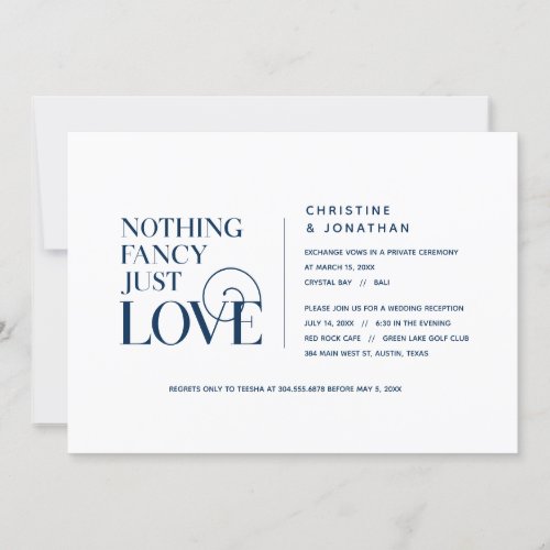 Nothing Fancy Just LoveNavu Blue Elopement Invitation