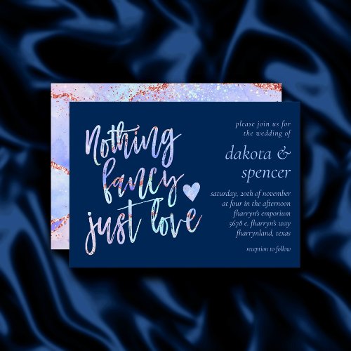 Nothing Fancy Just Love  Navy and Pastel Marble Invitation