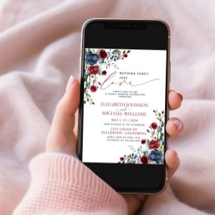 Nothing Fancy Just Love Navy Blue Burgundy Photo Invitation