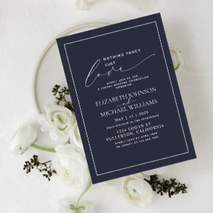 Nothing Fancy Just Love Navy Blue Casual Wedding Invitation