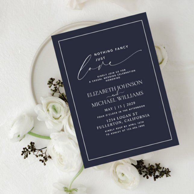 Nothing Fancy Just Love Navy Blue Casual Wedding Invitation (Creator Uploaded)