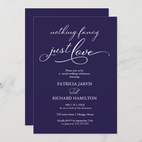 Nothing Fancy Just Love Navy Blue Casual Wedding Invitation