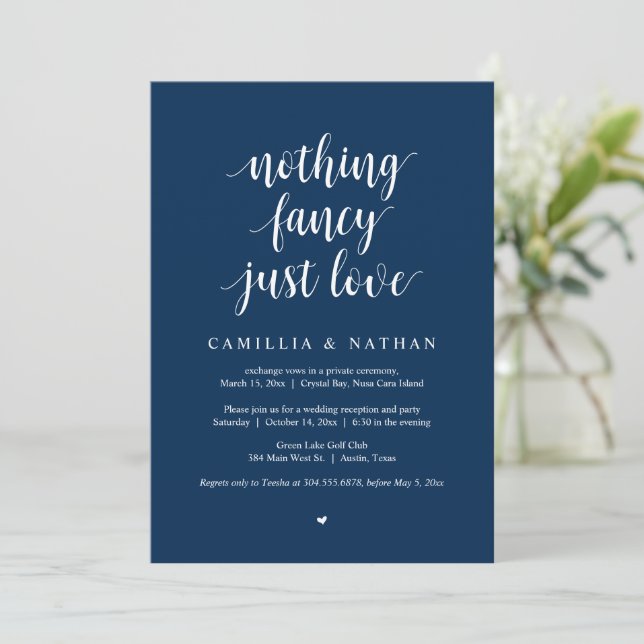 Nothing Fancy Just Love, Navy Blue, Elopement  Inv Invitation (Standing Front)