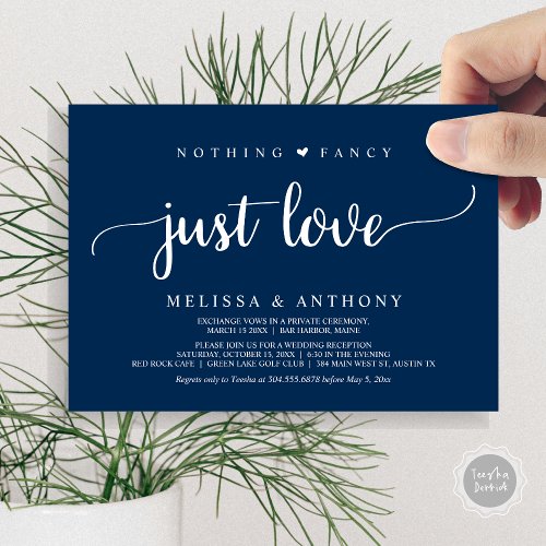 Nothing Fancy Just Love Navy blue elopement Invi Invitation