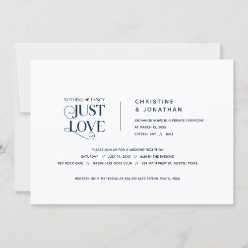 Nothing Fancy Just Love Navy Blue Elopement Invitation