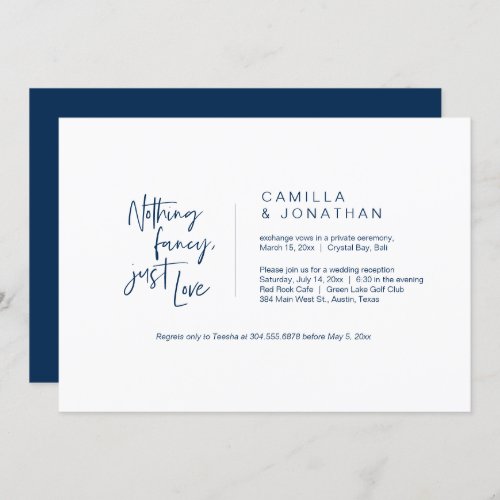 Nothing Fancy Just Love Navy Blue Elopement Invitation