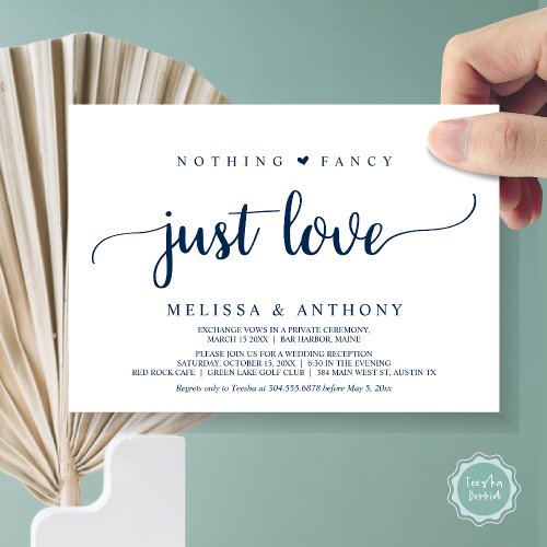 Nothing Fancy Just Love Navy blue elopement Invitation