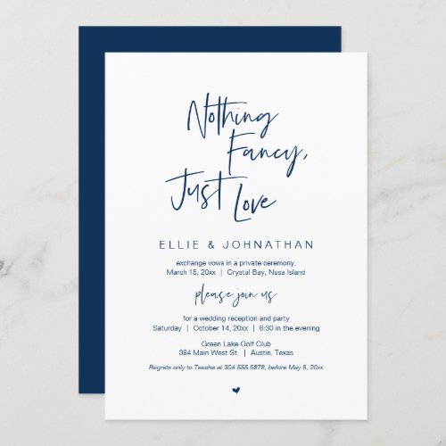 Nothing Fancy Just Love Navy Blue Elopement Invitation