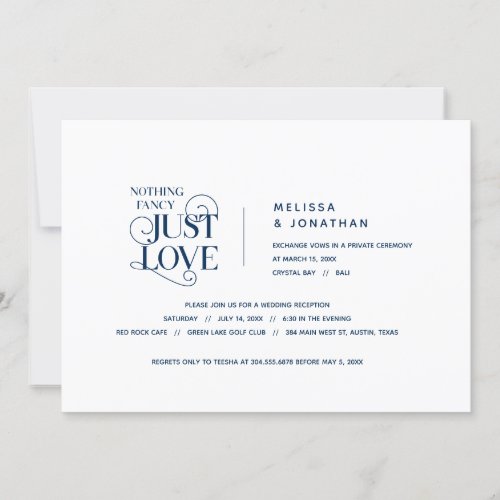 Nothing Fancy Just Love Navy Blue Wed Elopement Invitation