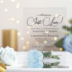Nothing Fancy Just Love Pale Blue Rose Wedding Acrylic Invitations