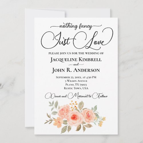 Nothing Fancy Just Love Pale Peach Rose Invitation