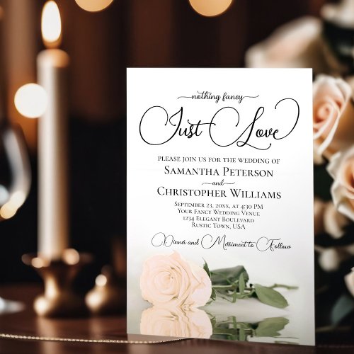 Nothing Fancy Just Love Pale Peach Rose Wedding Invitation