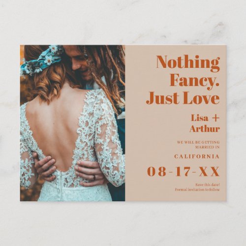 Nothing fancy just love photo boho save the date postcard