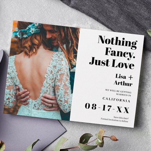 Nothing fancy just love photo bold save the date postcard