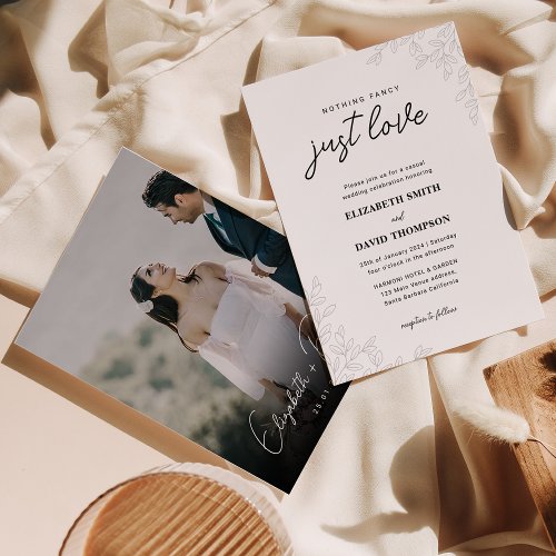 Nothing Fancy Just Love Photo Leaves Wedding Invitation