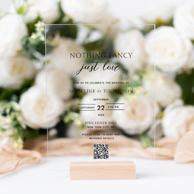 Nothing Fancy Just Love Photo Qr Code Wedding Acrylic Invitations (Creator Uploaded)