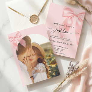 Nothing Fancy Just Love Pink Bow Photo Wedding Invitation