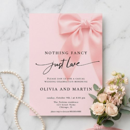 Nothing Fancy Just Love Pink Bow Wedding Invitation
