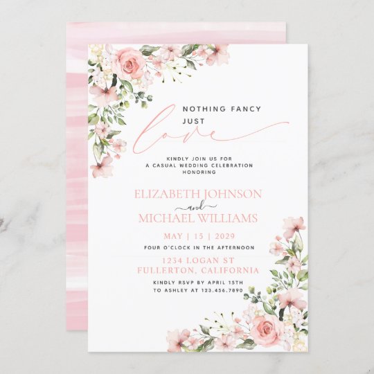 Nothing Fancy Just Love Pink Floral Wedding Invitation | Zazzle.com