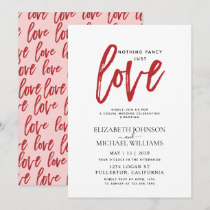 Nothing Fancy Just Love Pink & Red Casual Wedding Invitation