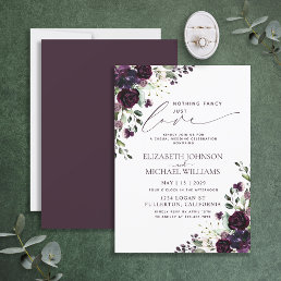 Nothing Fancy Just Love Plum Purple Casual Wedding Invitation