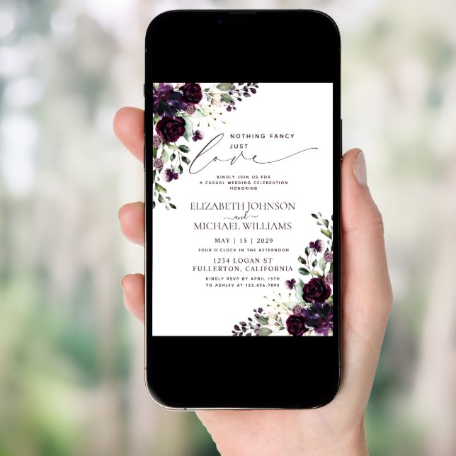 Nothing Fancy Just Love Plum Purple Casual Wedding Invitation (Front Digital)