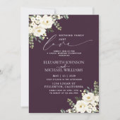 Nothing Fancy Just Love Plum Purple Floral Wedding Invitation (Front)